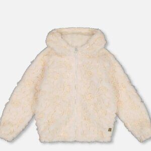Deux par Deux Girls Embroidered Faux Fur Cardigan